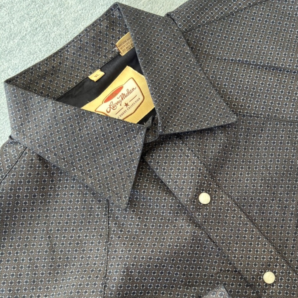 Larry Mahan Cowboy Collection Mens XL Black Geometric Pearl Snap Western Shirt